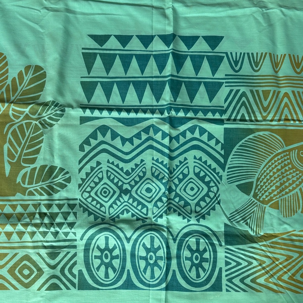 Vintage Aqua Swim Sarong/Sari with Teal and Gold Geometric Print - Picture 10 of 15